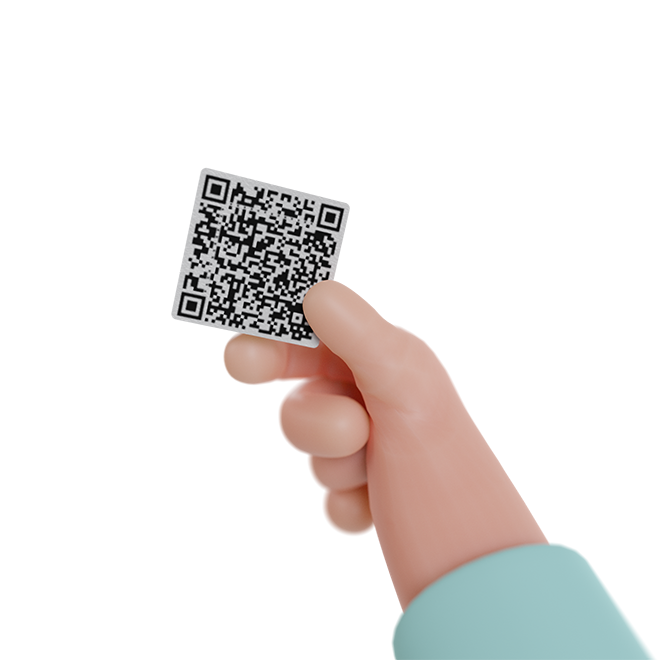 CG hand holding QR code